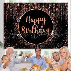 Lofaris Simple Glitter Pink And Black Happy Birthday Backdrop