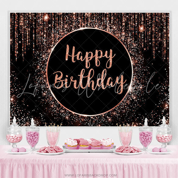 Lofaris Simple Glitter Pink And Black Happy Birthday Backdrop