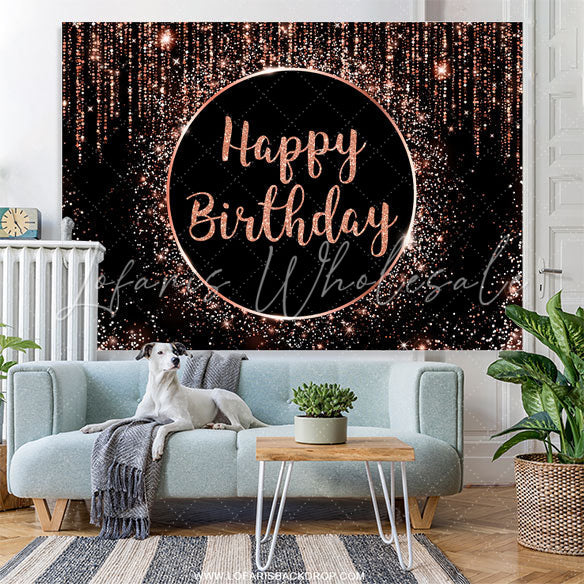 Lofaris Simple Glitter Pink And Black Happy Birthday Backdrop