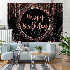 Lofaris Simple Glitter Pink And Black Happy Birthday Backdrop