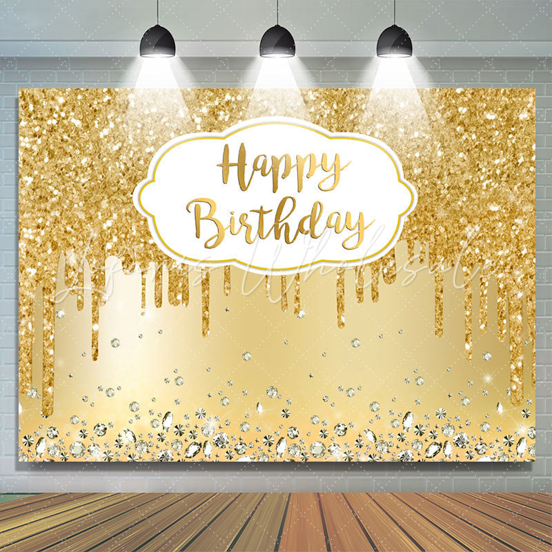 Lofaris Simple Gold Happy Birthday Backdrop For Party