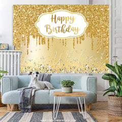 Lofaris Simple Gold Happy Birthday Backdrop For Party