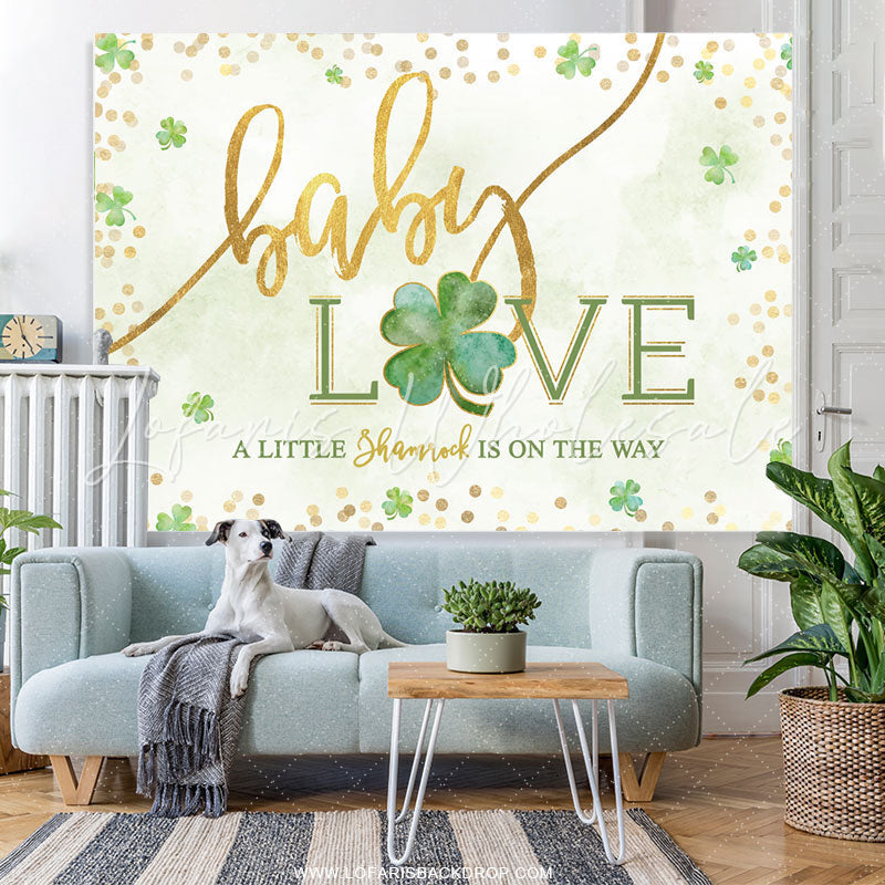 Lofaris Simple Green Clover Lovely Baby Shower Backdrop