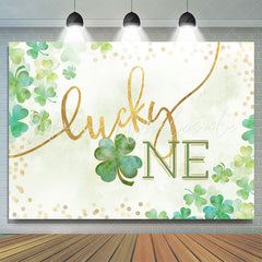 Lofaris Simple Green Clover Lucky One Birthday Backdrop