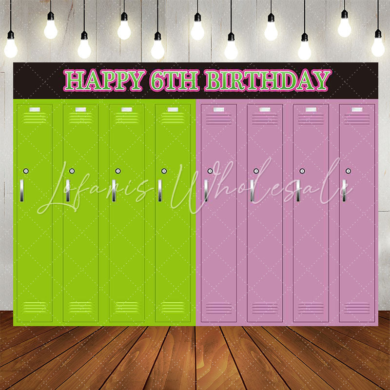 Lofaris Simple Green Pink Locker Happy 6Th Birthday Backdrop