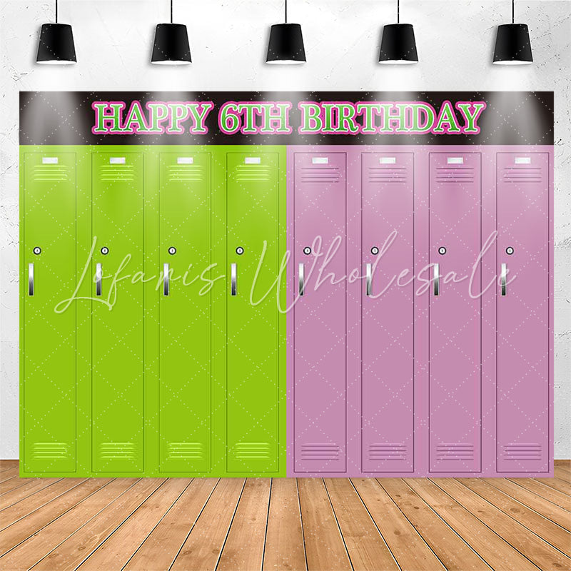Lofaris Simple Green Pink Locker Happy 6Th Birthday Backdrop
