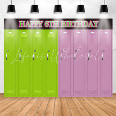 Lofaris Simple Green Pink Locker Happy 6Th Birthday Backdrop