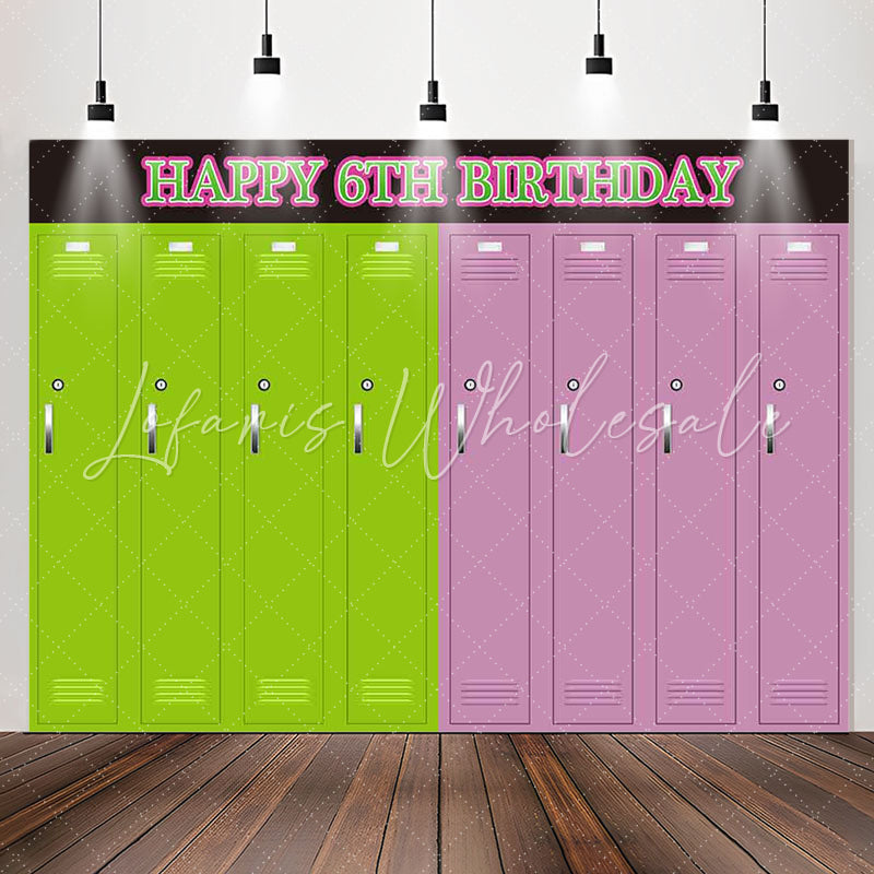 Lofaris Simple Green Pink Locker Happy 6Th Birthday Backdrop