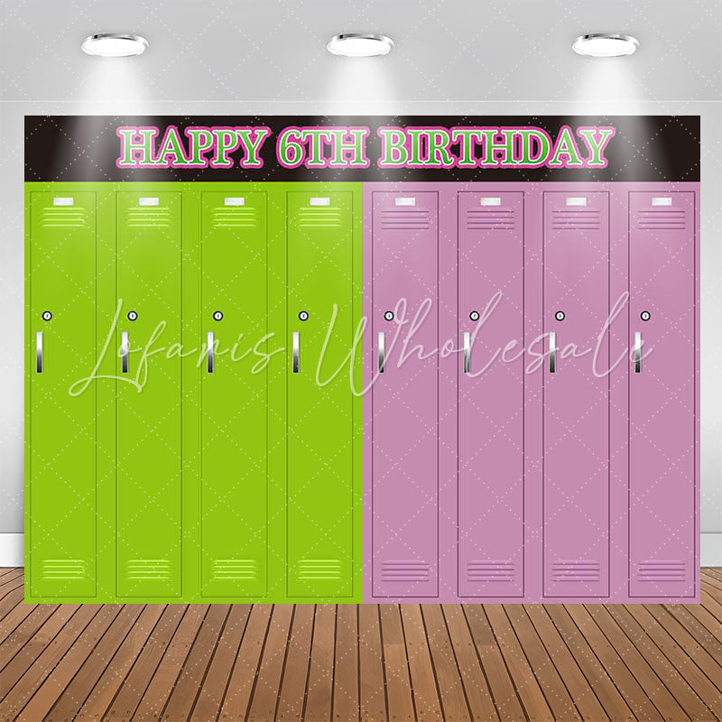 Lofaris Simple Green Pink Locker Happy 6Th Birthday Backdrop