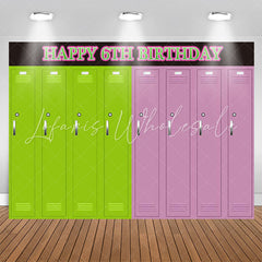 Lofaris Simple Green Pink Locker Happy 6Th Birthday Backdrop