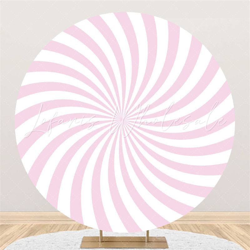 Lofaris Simple Pink White Stripe Happy Birthday Round Backdrop