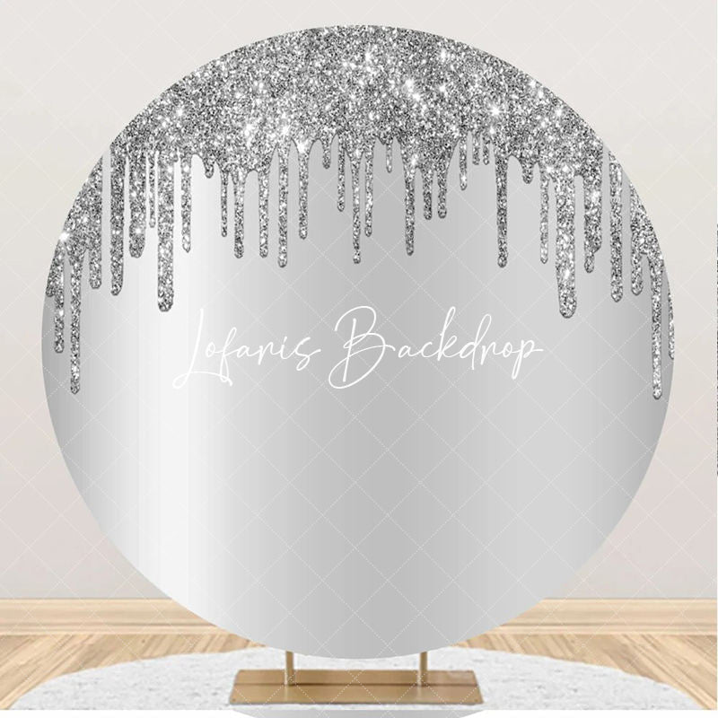 Lofaris Simple Silver Glitter Bokeh Round Birthday Backdrop