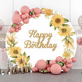 Lofaris Simple Sunflower Wreath White Round Birthday Backdrop