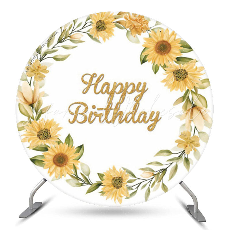 Lofaris Simple Sunflower Wreath White Round Birthday Backdrop