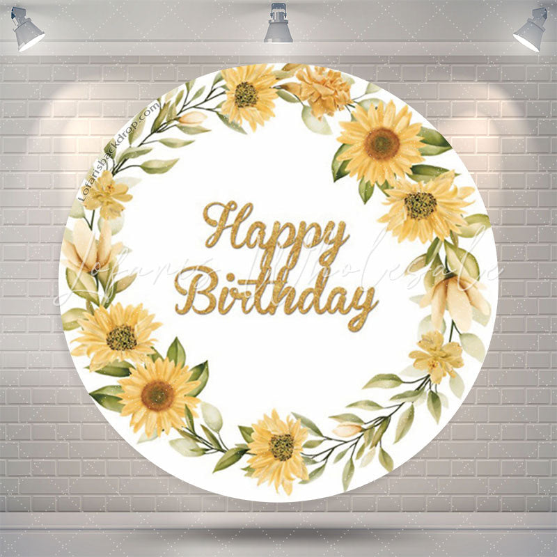 Lofaris Simple Sunflower Wreath White Round Birthday Backdrop