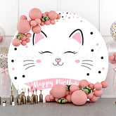 Lofaris Simple Sweet White Cat Dots Round Birthday Backdrop