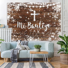 Lofaris Simple Wooden Snowflake Mi Bautizo Baptism Backdrop