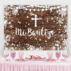 Lofaris Simple Wooden Snowflake Mi Bautizo Baptism Backdrop