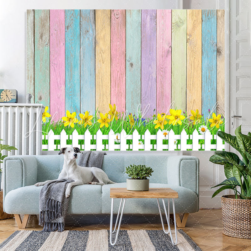 Lofaris Simple Yellow Floral And Colour Wood Theme Backdrop