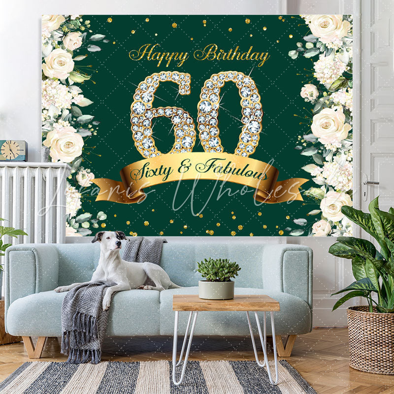 Lofaris Sixty And Fabulous Floral Glitter Birthday Backdrop