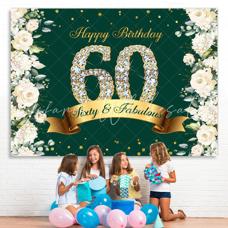 Lofaris Sixty And Fabulous Floral Glitter Birthday Backdrop