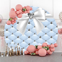 Lofaris Sky Blue And White Diamond Lovely Bow Round Backdrop