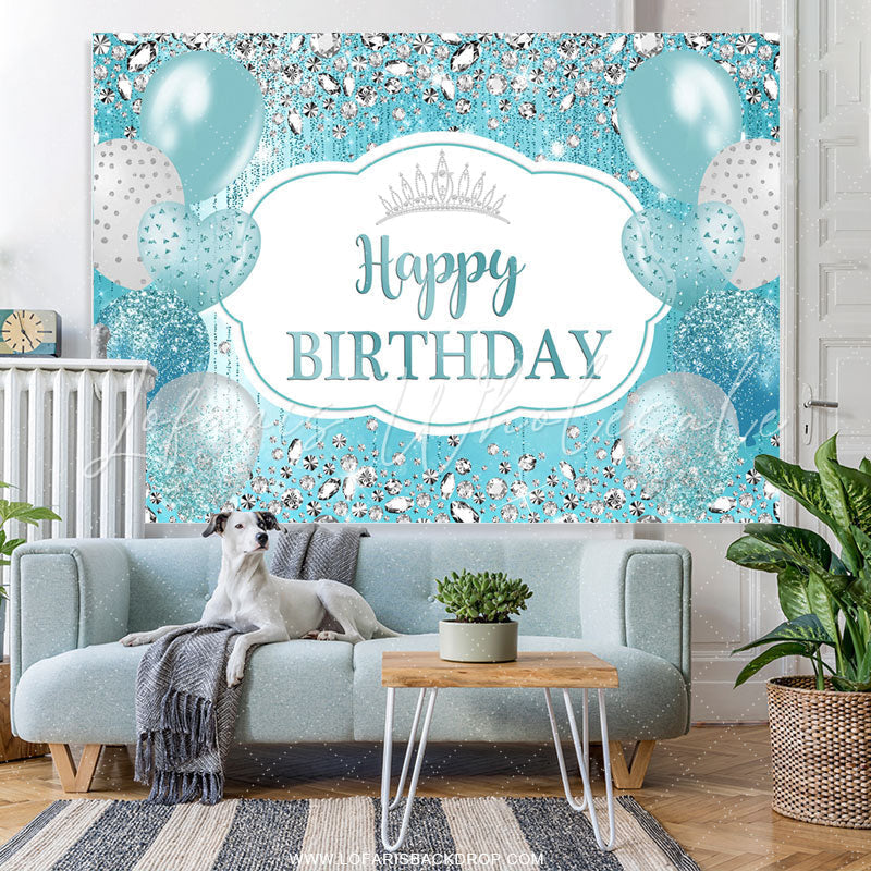 Lofaris Sky Blue Balloons And Silver Diamonds Birthday Backdrop