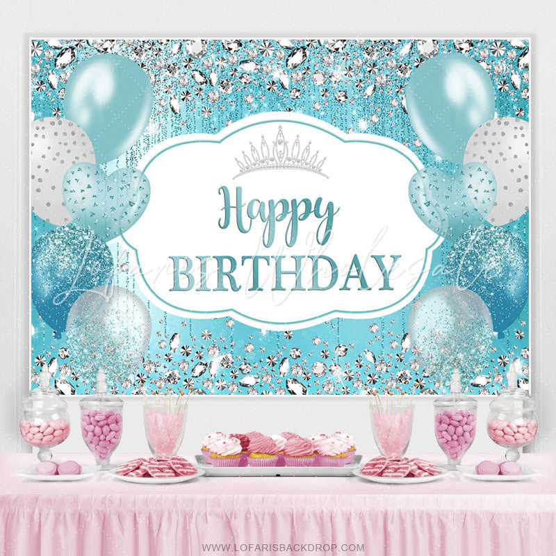 Lofaris Sky Blue Balloons And Silver Diamonds Birthday Backdrop