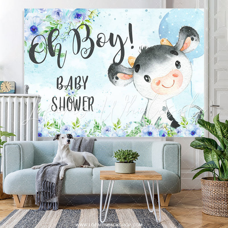 Lofaris Sky Blue Bull Balloon Baby Shower Backdrop For Boy