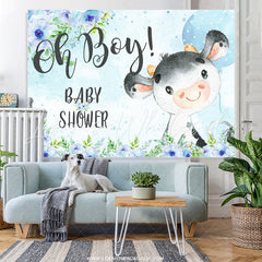 Lofaris Sky Blue Bull Balloon Baby Shower Backdrop For Boy