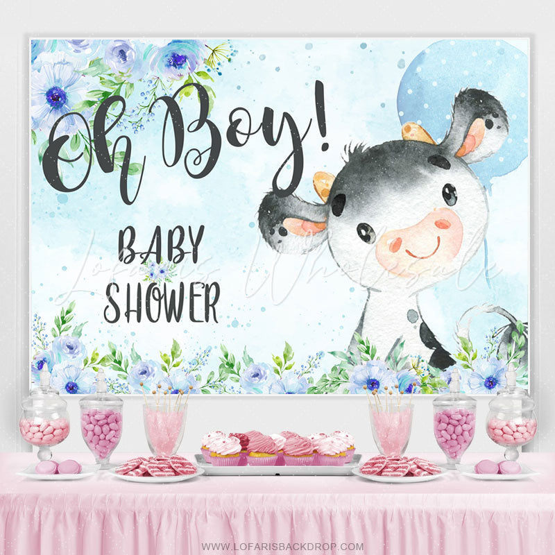 Lofaris Sky Blue Bull Balloon Baby Shower Backdrop For Boy
