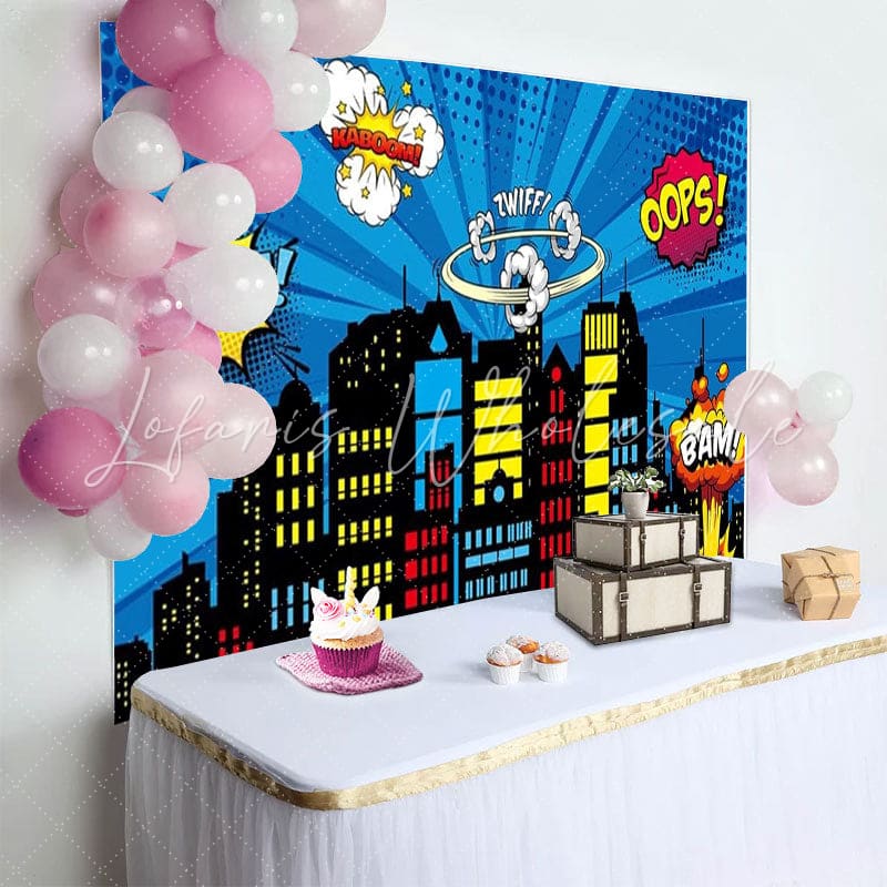 Skyscraper City Superhero Theme Party Photography Backdrop