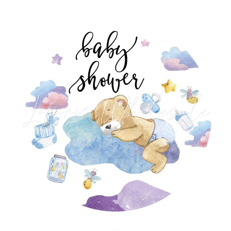 Lofaris Sleep On The Cloud Bear Round Baby Shower Backdrop