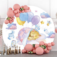 Lofaris Sleep Yellow Cat With Balloons Space Round Backdrop