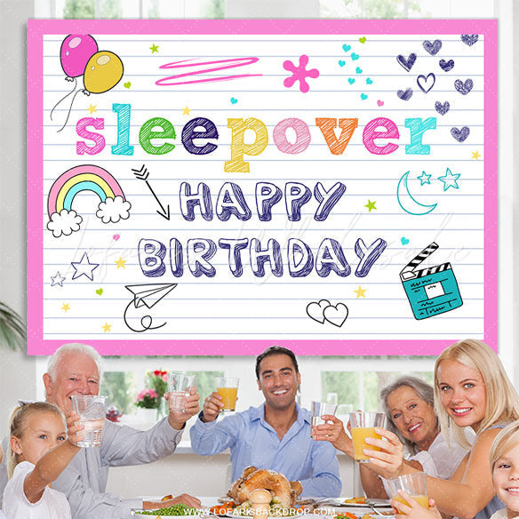 Lofaris Sleepover Happy Birthday Party Backdrops For Girls