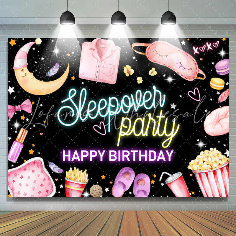 Lofaris Sleepover Party Happy Birthday Backdrop For Girls