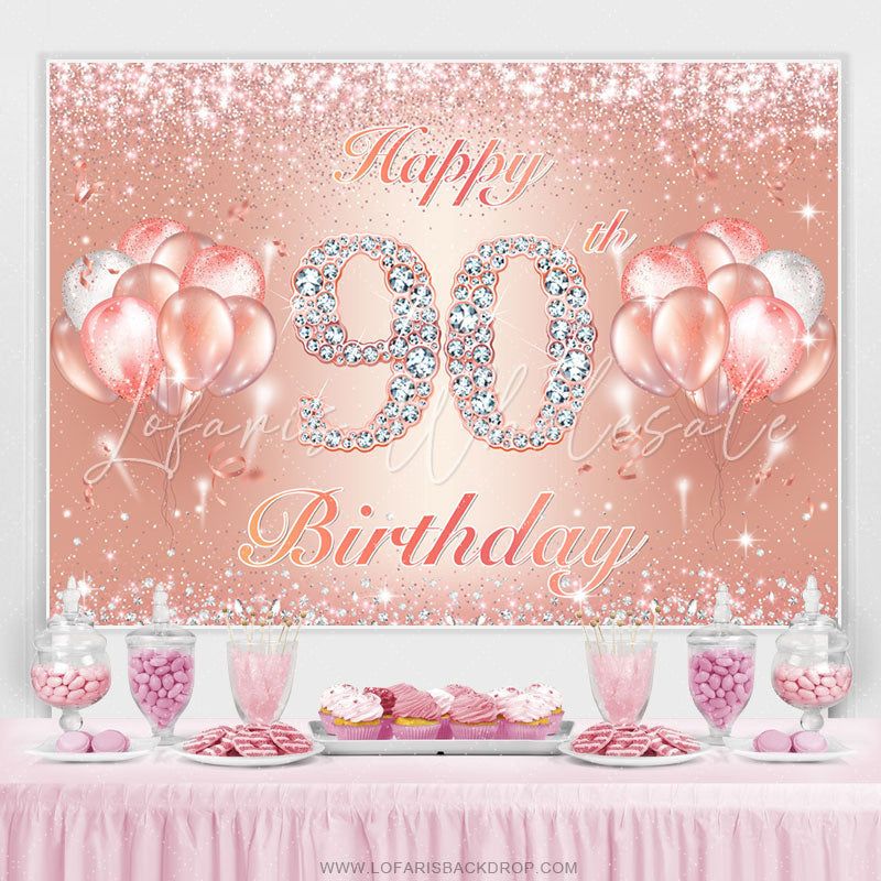 Lofaris Slight Rose Gold Balloon Happy 90Th Birthday Backdrop