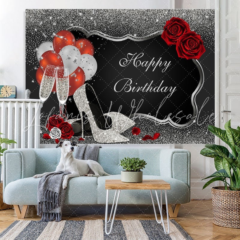 Lofaris Silver and Black Happy Birthday Party Backdrop for Decor