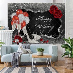 Lofaris Silver and Black Happy Birthday Party Backdrop for Decor