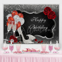 Lofaris Silver and Black Happy Birthday Party Backdrop for Decor