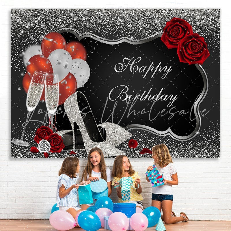 Lofaris Silver and Black Happy Birthday Party Backdrop for Decor
