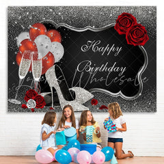 Lofaris Silver and Black Happy Birthday Party Backdrop for Decor