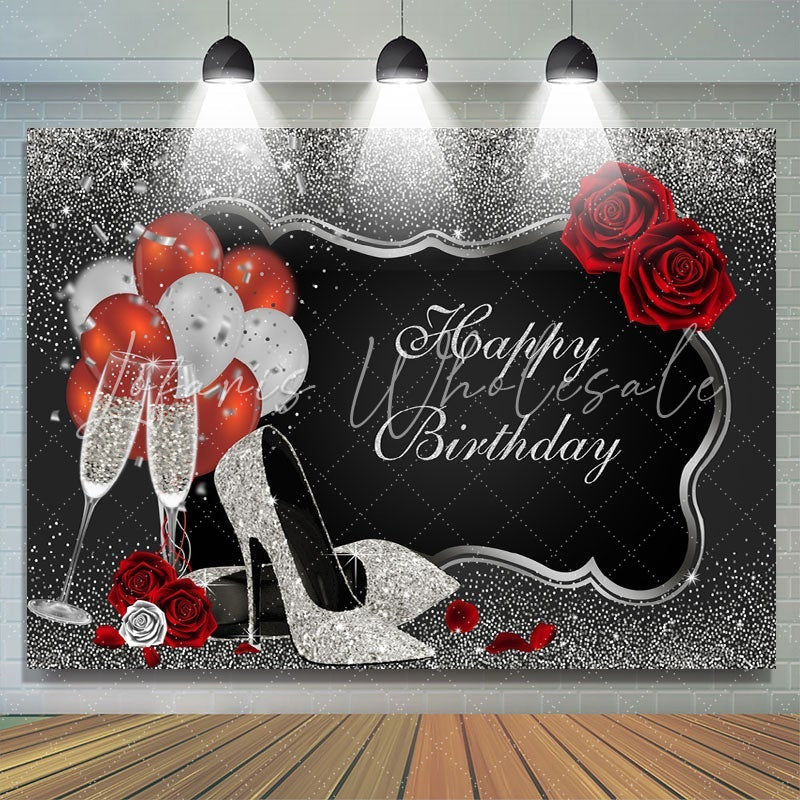 Lofaris Silver and Black Happy Birthday Party Backdrop for Decor