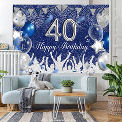 Lofaris Silver And Royal Blue Glitter Happy 40th Birthday Backdrop