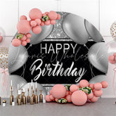 Lofaris Silver Ballon Glitter Round Happy Birthday Backdrop