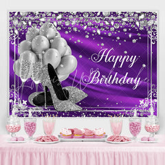 Lofaris Silver Balloon and Diamonds Purple Birthday Backdrop