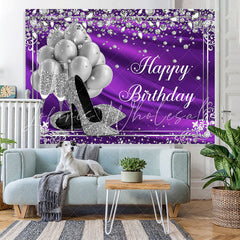 Lofaris Silver Balloon and Diamonds Purple Birthday Backdrop