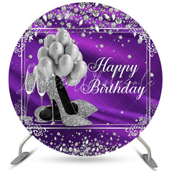 Lofaris Silver Balloon Diamonds Purple Birthday Circle Backdrop