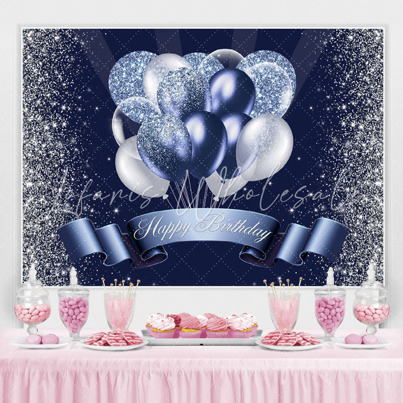 Lofaris Silver Blue Balloon Glitter Backdrop for Birthday Party