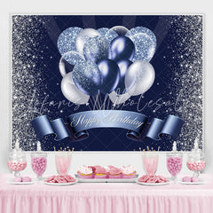 Lofaris Silver Blue Balloon Glitter Backdrop for Birthday Party